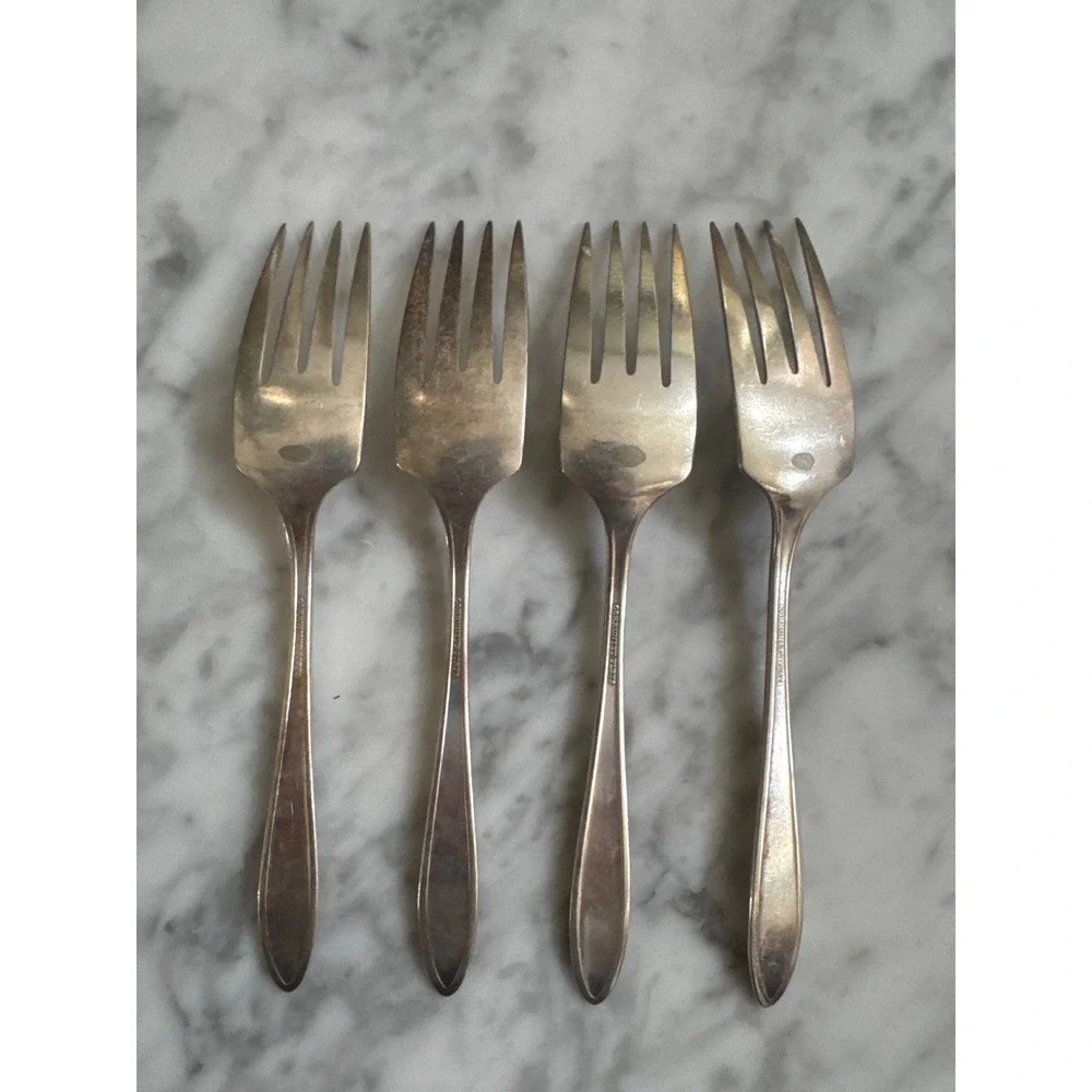 Oneida Community Plate Adam 1917 Silverplate Salad Forks Set of 4 Vintage Deco